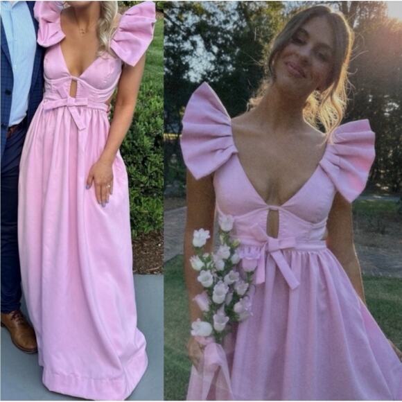 For Love And Lemons Dresses & Skirts - For Love & Lemons Miriam Ruffle Sleeve Bow Detail Pink Maxi Dress Sz Small